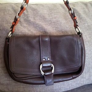 Coach Soho Flap Bag 10133 Purple Lining Pebbled Leather Chocolate Brown